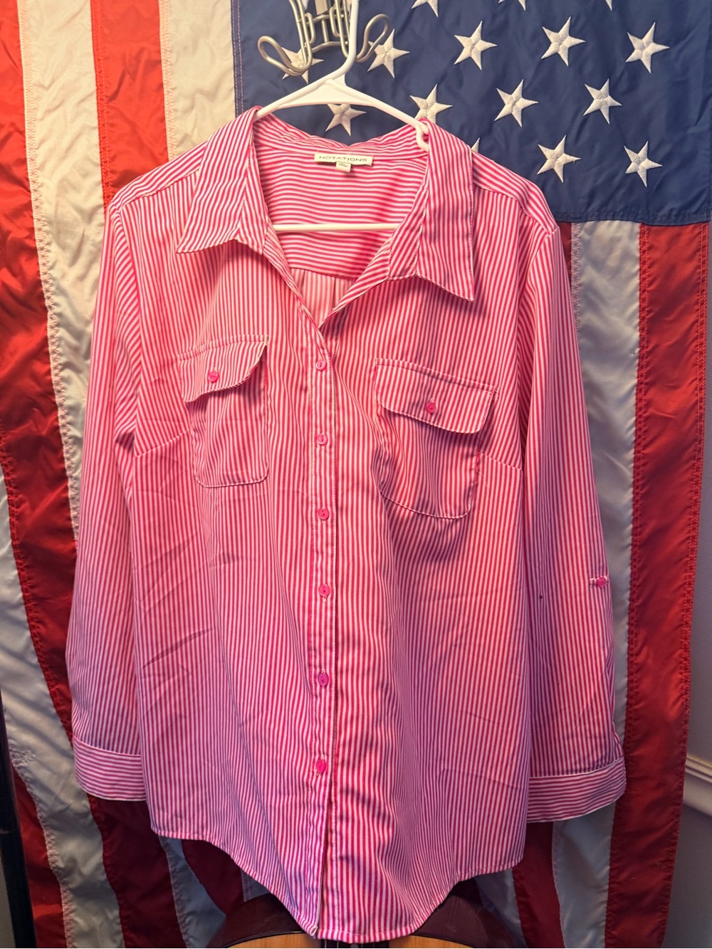 Notations Pink and White Striped Button-Up Blouse